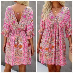 Boho Batwing Sleeve Dress Top Blouse Mini Dress